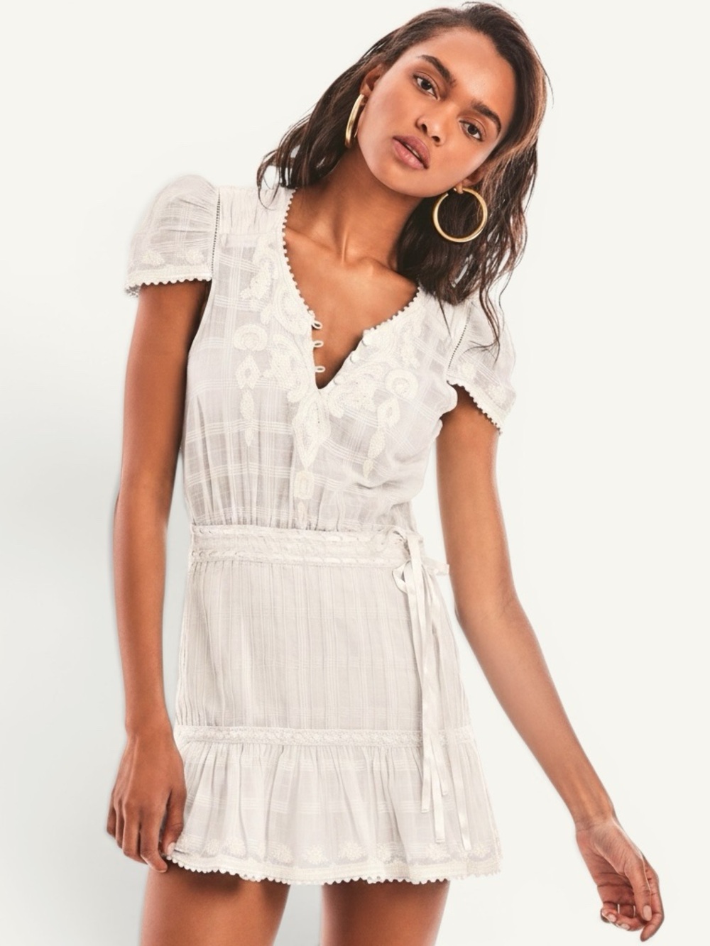 LoveShackFancy Abelina Dress White Embroidered Mini Size 6